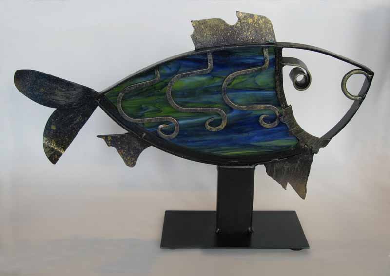 Steel Fish with Blue-Green Glass